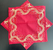 Load image into Gallery viewer, Silk Organza Tables Cover: 94 x 59 inches approx. Red background with Red & Gold embroidery