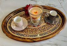 Load image into Gallery viewer, Wooden Mosaic Tray inlaid with Mother of Pearl. L 19.9 in W 13.3 in.