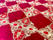 Load image into Gallery viewer, Silk Organza Tables Cover: 94 x 59 inches approx. Red background with Red & Gold embroidery