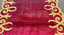Load image into Gallery viewer, Table Runner: 85 x 20 inches approx. Red background with Gold Silk Embroidery