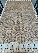 Load image into Gallery viewer, Table Cover: 94 x 59 inches Approx'. Aghabani Oriental for Rectangle Tables, Beige background with Brown and Gold Silk Embroidery