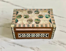 Load image into Gallery viewer, Mother of Pearl Handmade Mosaic Box. Size: 6 x 3.8 inches