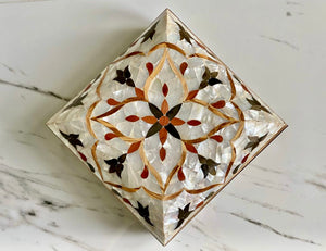 Large Sized Pearl Handmade Mosaic Box. Size: 10 x 10 inches