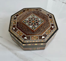 Load image into Gallery viewer, Octagon Handmade Mosaic Box. Diameter: 5.5” approx