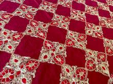 Load image into Gallery viewer, Silk Organza Tables Cover: 94 x 59 inches approx. Red background with Red & Gold embroidery