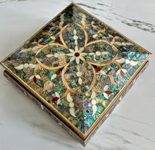 Load image into Gallery viewer, Large Sized Pearl Handmade Mosaic Box. Size: 9.5 x 9.5 inches