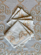 Load image into Gallery viewer, Table Cover: 117 x 58 inches Approx'. Aghabani Oriental for Rectangle Tables, White background with White and Peach Silk Embroidery