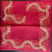 Load image into Gallery viewer, Silk Organza Tables Cover: 94 x 59 inches approx. Red background with Red & Gold embroidery
