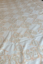 Load image into Gallery viewer, Table Cover: 117 x 58 inches Approx'. Aghabani Oriental for Rectangle Tables, White background with White and Peach Silk Embroidery