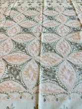 Load image into Gallery viewer, Table Cover: 78 x 56 inches Approx'. Aghabani Oriental for Rectangle Tables. White background with Pink and Gray Silk