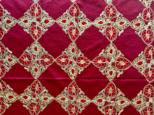 Load image into Gallery viewer, Silk Organza Tables Cover: 94 x 59 inches approx. Red background with Red & Gold embroidery
