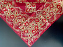 Load image into Gallery viewer, Silk Organza Tables Cover: 94 x 59 inches approx. Red background with Red & Gold embroidery