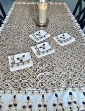 Load image into Gallery viewer, Table Cover: 94 x 59 inches Approx'. Aghabani Oriental for Rectangle Tables, Beige background with Brown and Gold Silk Embroidery