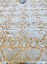 Load image into Gallery viewer, Table Cover: 117 x 58 inches Approx'. Aghabani Oriental for Rectangle Tables, White background with White and Peach Silk Embroidery