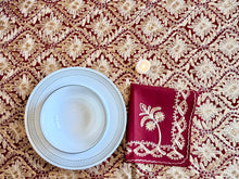 Load image into Gallery viewer, Table Cover: 117 x 75 inches Approx&#39;. Aghabani Oriental for Rectangle Tables, Burgundy background with Gold Silk Embroidery
