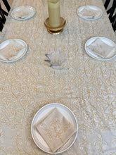 Load image into Gallery viewer, Table Cover: 117 x 58 inches Approx'. Aghabani Oriental for Rectangle Tables, Off White background with White and Gold Silk Embroidery
