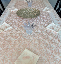 Load image into Gallery viewer, Table Cover: 94 x 59 inches Approx'. Aghabani Oriental for Rectangle Tables, Beige background with Pink and Silver Silk Embroidery
