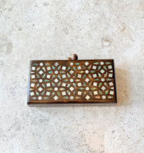 Load image into Gallery viewer, Wooden Box Clutch with Mother of Pearl &amp; Abalone Inlay | Beaded Chain Strap
