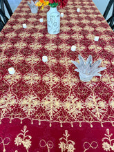 Load image into Gallery viewer, Table Cover: 156 x 78 inches Approx’. Aghabani Oriental for Rectangle Tables, Burgundy background with Gold &amp; Burgundy Silk Embroidery

