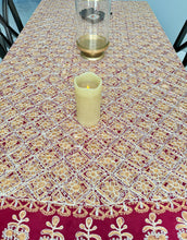 Load image into Gallery viewer, Table Cover: 135 x 78 inches Approx’. Aghabani Oriental for Rectangle Tables, Burgundy background with Gold &amp; White Silk Embroidery
