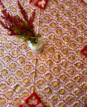 Load image into Gallery viewer, Round Table Cover. Diameter: 78 inches Approx'. Aghabani Oriental for Round Tables. Red background with Gold &amp; White Silk
