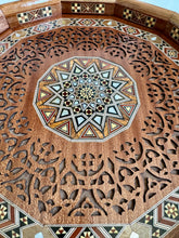 Load image into Gallery viewer, Wooden Mosaic Tray inlaid with Mother of Pearl. L 16.5 in W 16.5 in.

