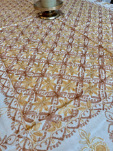 Load image into Gallery viewer, Table Cover: 78 x 56 inches Approx&#39;. Aghabani Oriental for Rectangle Tables. Beige background with Gold and Brick Red Silk
