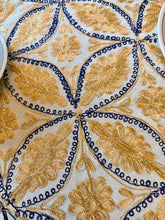 Load image into Gallery viewer, Table Cover: 117 x 58 inches Approx&#39;. Aghabani Oriental for Rectangle Tables, Beige background with Gold and Navy Blue Silk Embroidery
