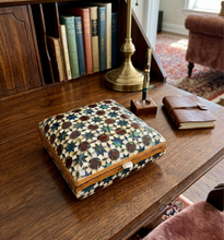 Load image into Gallery viewer, Vintage Khatam Mosaic Inlay Box | Micro-Mosaic Marquetry Jewelry Box | Star &amp; Diamond Pattern | 6.1 x 6.1 x 3.5”
