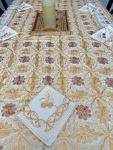 Load image into Gallery viewer, Table Cover: 117 x 58 inches Approx’. Aghabani Oriental for Rectangle Tables, Beige background with Brick Red &amp; Gold Silk Embroidery
