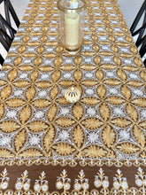 Load image into Gallery viewer, Table Cover: 156 x 78 inches Approx’. Aghabani Oriental for Rectangle Tables, Brown background with Gold &amp; White Silk Embroidery

