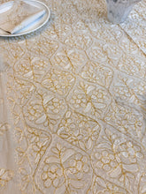Load image into Gallery viewer, Table Cover: 117 x 58 inches Approx'. Aghabani Oriental for Rectangle Tables, Off White background with White and Gold Silk Embroidery
