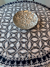 Load image into Gallery viewer, Round Table Cover. Diameter: 78 inches Approx'. Aghabani Oriental for Round Tables. Black background with White Silk
