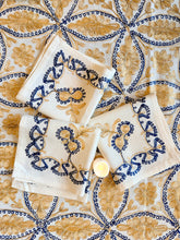Load image into Gallery viewer, Table Cover: 117 x 58 inches Approx&#39;. Aghabani Oriental for Rectangle Tables, Beige background with Gold and Navy Blue Silk Embroidery
