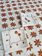 Load image into Gallery viewer, Table Cover: 117 x 58 inches Approx’. Aghabani Oriental for Rectangle Tables, Beige background with Brick Red &amp; Off White Silk Embroidery
