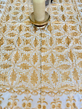 Load image into Gallery viewer, Table Cover: 78 x 56 inches Approx&#39;. Aghabani Oriental for Rectangle Tables. Beige background with Gold Silk
