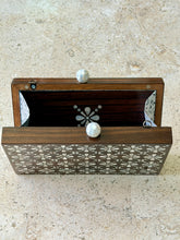 Load image into Gallery viewer, Handmade Mother of Pearl Inlaid Wooden Clutch | Mosaic Floral Evening Bag with Pouch
