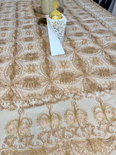 Load image into Gallery viewer, Table Cover: 78 x 56 inches Approx'. Aghabani Oriental for Rectangle Tables. Beige background with Bronze and Pink Silk
