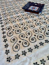 Load image into Gallery viewer, Table Cover: 156 x 78 inches Approx’. Aghabani Oriental for Rectangle Tables, Beige background with Beige &amp; Black Silk Embroidery
