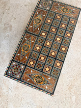 Load image into Gallery viewer, Handmade Mosaic Backgammon Set – Inlaid Walnut Wood &amp; Mother-of-Pearl Game Board
