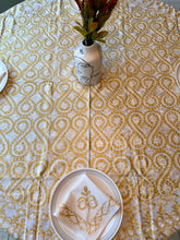 Load image into Gallery viewer, Round Table Cover. Diameter: 78 inches Approx'. Aghabani Oriental for Round Tables. White background with Gold &amp; White Silk
