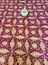 Load image into Gallery viewer, Table Cover: 135 x 67 inches Approx’. Aghabani Oriental for Rectangle Tables, Burgundy background with Gold Silk Embroidery
