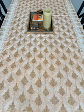 Load image into Gallery viewer, Table Cover: 117 x 58 inches Approx'. Aghabani Oriental for Rectangle Tables, Beige background with Pink and Gold Silk Embroidery
