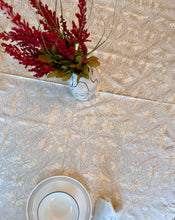 Load image into Gallery viewer, Round Table Cover. Diameter: 78 inches Approx'. Aghabani Oriental for Round Tables. White background with Gold &amp; White Silk
