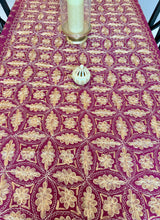 Load image into Gallery viewer, Table Cover: 135 x 67 inches Approx’. Aghabani Oriental for Rectangle Tables, Burgundy background with Gold Silk Embroidery
