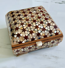Load image into Gallery viewer, Vintage Khatam Mosaic Inlay Box | Micro-Mosaic Marquetry Jewelry Box | Star &amp; Diamond Pattern | 6.1 x 6.1 x 3.5”
