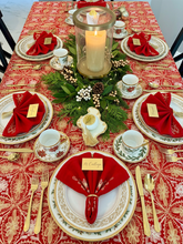 Load image into Gallery viewer, Table Cover: 177 x 74 inches Approx’. Aghabani Oriental for Rectangle Tables, Red background with Gold &amp; White Silk Embroidery
