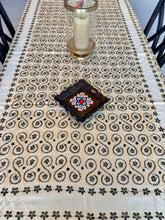 Load image into Gallery viewer, Table Cover: 156 x 78 inches Approx’. Aghabani Oriental for Rectangle Tables, Beige background with Beige &amp; Black Silk Embroidery
