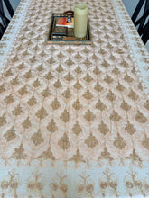 Load image into Gallery viewer, Table Cover: 117 x 58 inches Approx'. Aghabani Oriental for Rectangle Tables, Beige background with Pink and Gold Silk Embroidery
