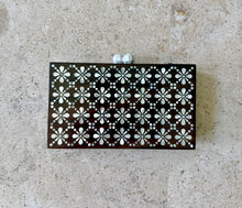 Load image into Gallery viewer, Handmade Mother of Pearl Inlaid Wooden Clutch | Mosaic Floral Evening Bag with Pouch

